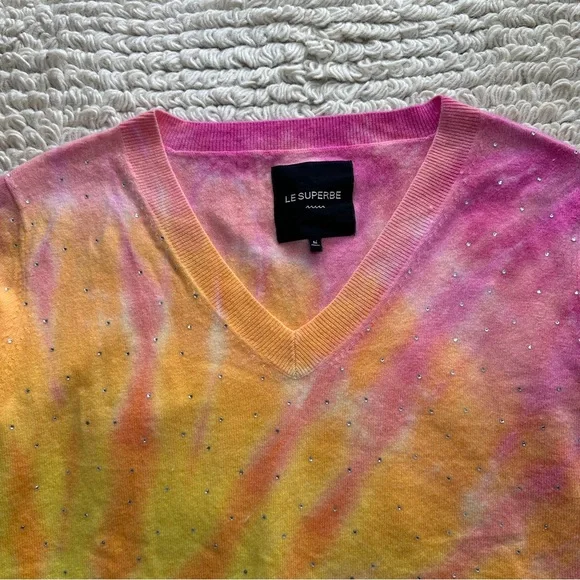 LE SUPERBE yellow pink summer tie dye Ray of Light wool cashmere